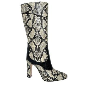 Gucci Black and Cream Snakeskin Heeled Boots